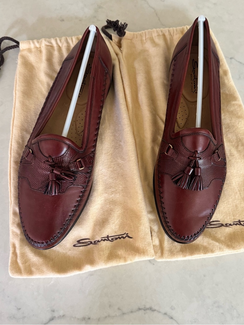 Santoni Men's Burgundy Tassel Leather Loafers